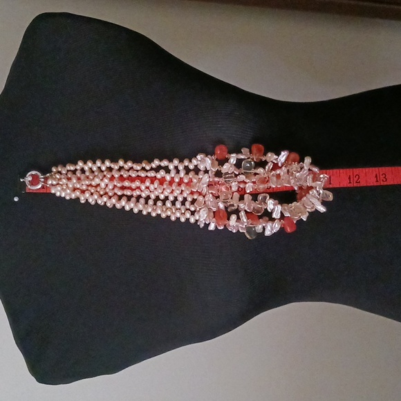 Coral and Peach Colored Shells And Stones With Faux Pearls necklace - Picture 10 of 10